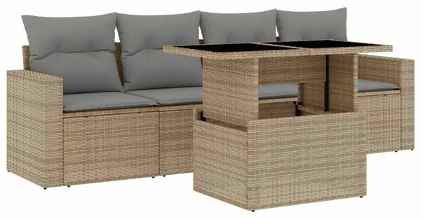 VidaXL 5 részes Kerti Ülőgarnitúra - Bézs Polyrattan
