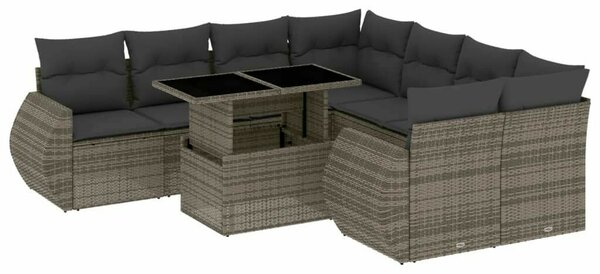 VidaXL Polyrattan Kerti Ülőgarnitúra - 9 részes - Szürke