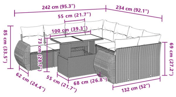 VidaXL Polyrattan Kerti Ülőgarnitúra - 9 részes - Szürke