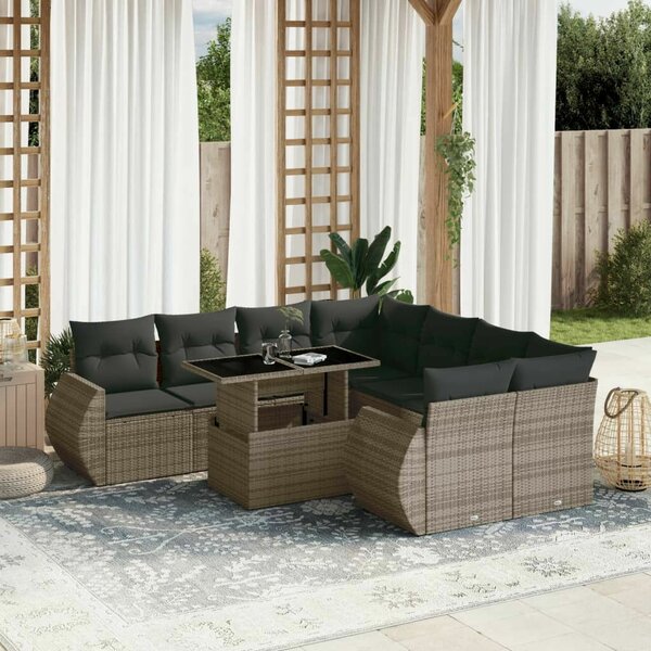 VidaXL Polyrattan Kerti Ülőgarnitúra - 9 részes - Szürke