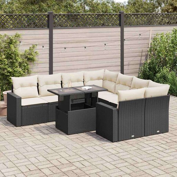 VidaXL Polyrattan Kerti Ülőgarnitúra - 9 részes - Fekete