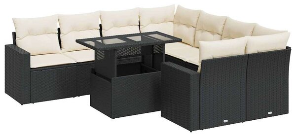 VidaXL Polyrattan Kerti Ülőgarnitúra - 9 részes - Fekete