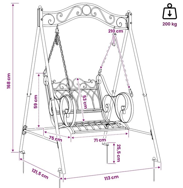 VidaXL Hinta Pad Acél 113 x 121,5 x 168 cm Antik fehér