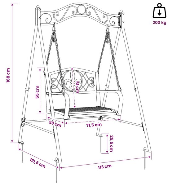 VidaXL Hinta Pad Acél 113 x 121,5 x 168 cm Antik fehér