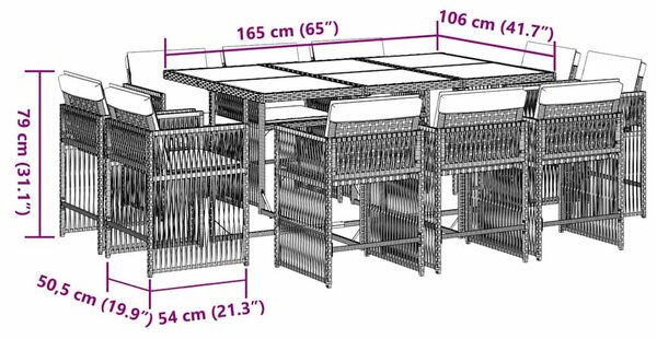 VidaXL 11 darabos kerti bútorgarnitúra párnákkal, barna, PE rattan