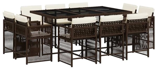 VidaXL 11 darabos kerti bútorgarnitúra párnákkal, barna, PE rattan
