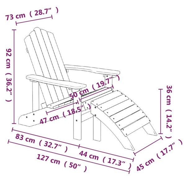 2 db barna HDPE kerti adirondack szék lábtartóval