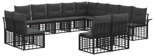 VidaXL Kültéri kanapé szett 13 pcs Fekete és Sötétszürke Poliészter