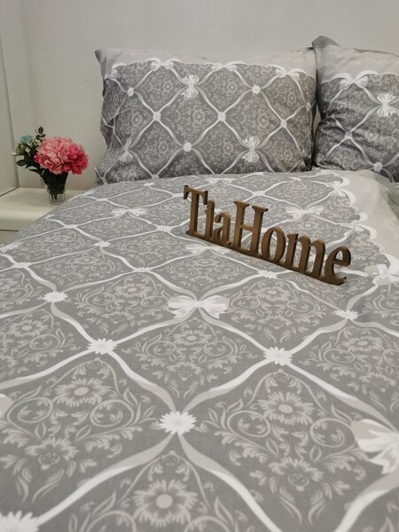 Vintage szürke pamut ágyneműhuzat - 1x Párna 90x70cm, 1x Paplan 140x200cm