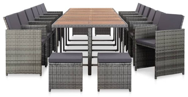 VidaXL 17 részes szürke polyrattan kültéri étkezőgarnitúra párnákkal