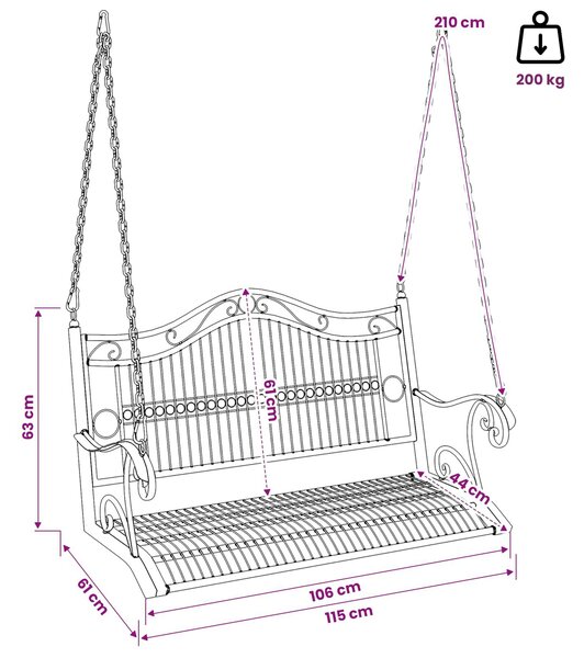 VidaXL Hinta Pad Acél 115 x 61 x 63 cm Antik fehér