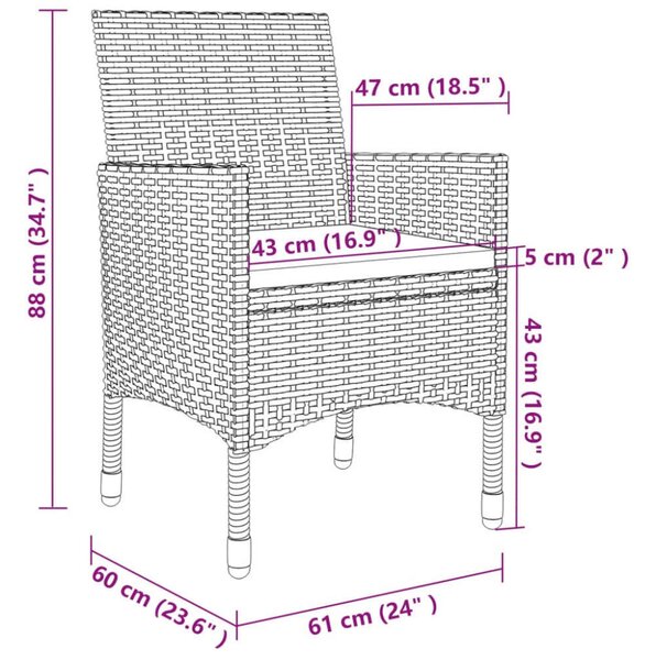 VidaXL 5 részes polyrattan és üveg kerti étkezőgarnitúra párnákkal