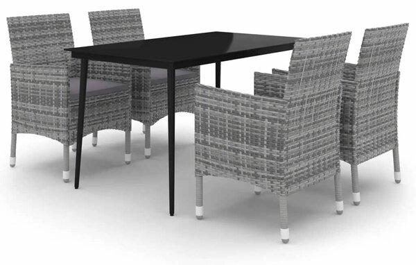 VidaXL 5 részes polyrattan és üveg kerti étkezőgarnitúra párnákkal