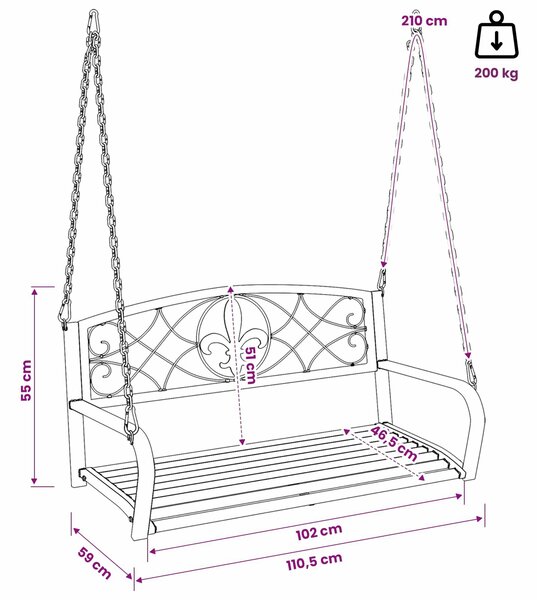 VidaXL Hinta Pad Acél 110,5 x 59 x 55 cm Antik fehér