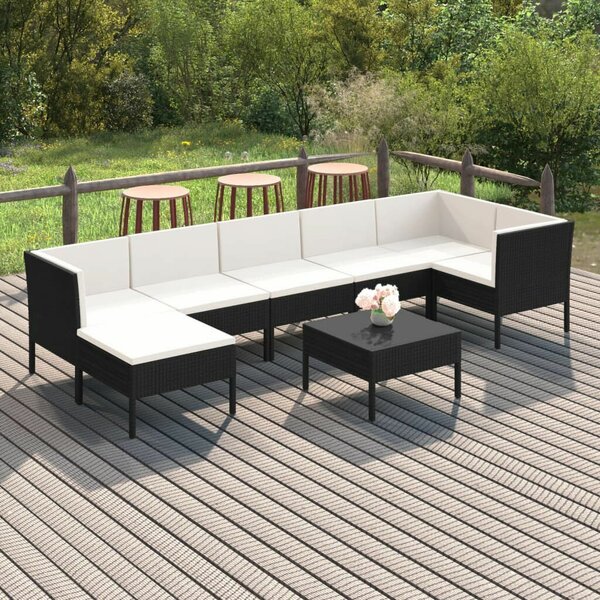 Polyrattan Kerti Ülőgarnitúra - 8 részes - Fekete