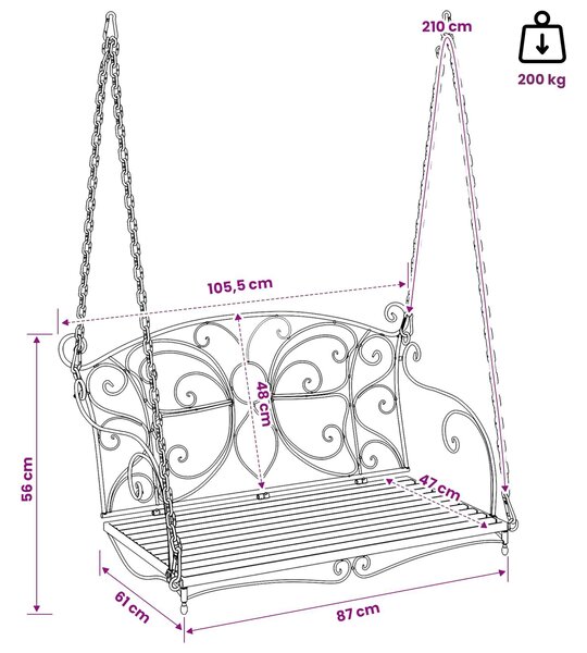 VidaXL Hinta Pad Acél 105,5 x 61 x 56 cm Antik fehér