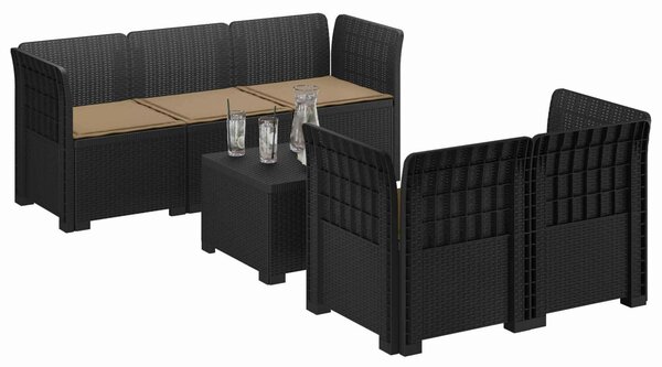 VidaXL 5 személyes kerti kanapé párnákkal, rattan megjelenésű, PP Antracit