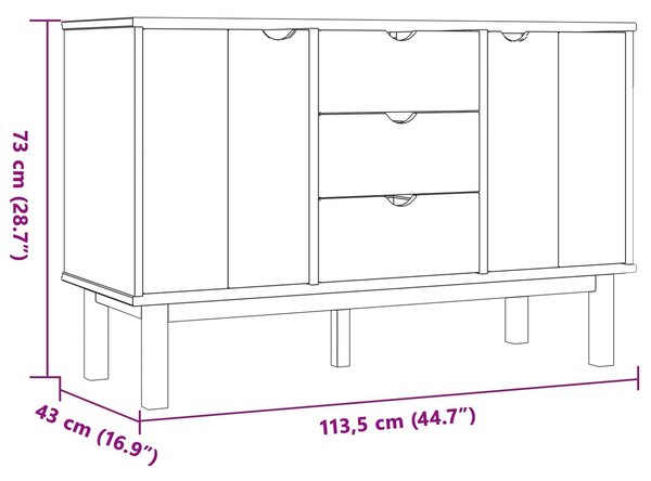 VidaXL Széf OTTA Fekete 113,5 x 43 x 73 cm Tömör Fenyőfa