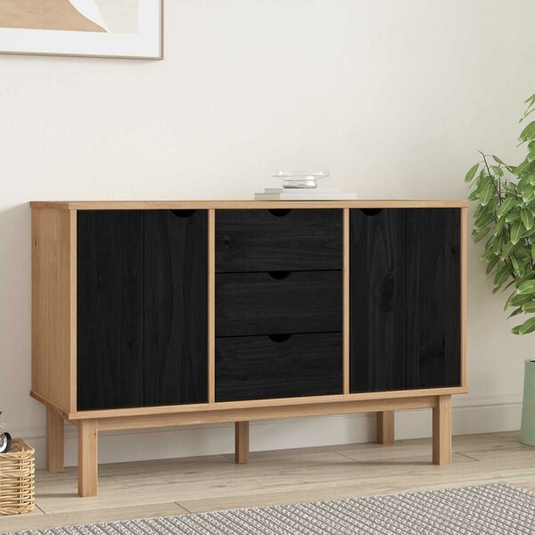 VidaXL Széf OTTA Fekete 113,5 x 43 x 73 cm Tömör Fenyőfa