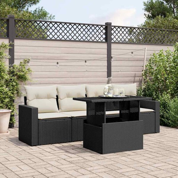 VidaXL 5 részes fekete polyrattan kerti kanapészett párnákkal