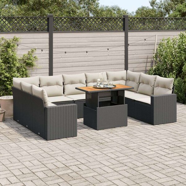 VidaXL Polyrattan Kerti Ülőgarnitúra - 10 részes - Fekete