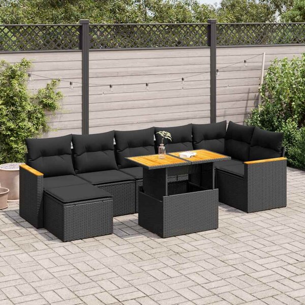 VidaXL Polyrattan Kerti Ülőgarnitúra - 8 részes - Fekete
