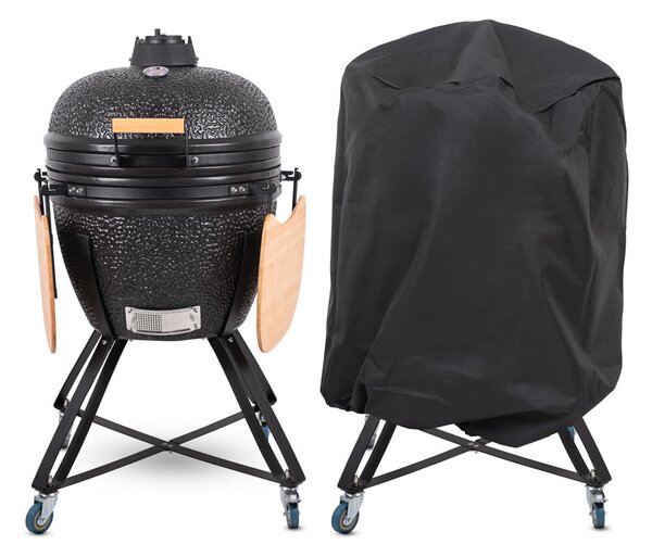 Kerámia kamado grill inSPORTline Pyrexo 24", kerámia belső héj, tartós hőteljesítmény, beépített hőmérő, hatékony szén-fogyasztás