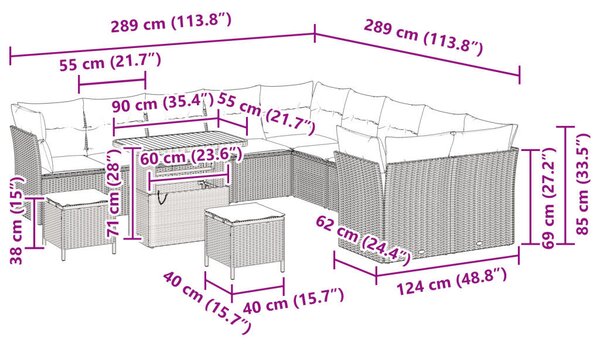 13 darabos kerti kanapészett párnákkal Bézs poli rattan akácia