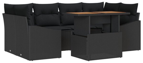 7 Darabos Kert Kanapé Készlet Párnákkal Fekete Poli Rattan