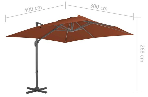 Terrakotta színű konzolos napernyő alumínium rúddal 400x300 cm