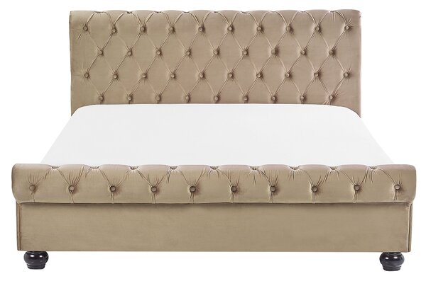 Ágy Bársony AVALLON 160 x 200 cm Bézs