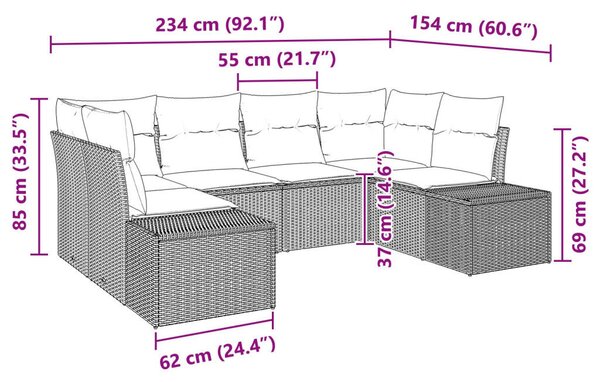 Kerti kanapé szett 6 darabos Szürke Rattan Kerti kanapé szett