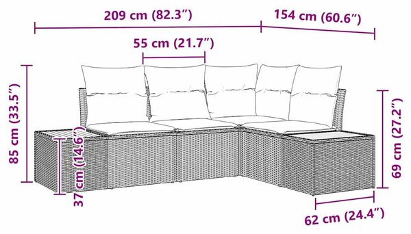 VidaXL Kerti Kanapé Szett párnával 5 pcs Világosszürke Poli rattan