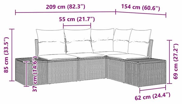 VidaXL Kerti Kanapé Szett 4 db Bézs polirattan