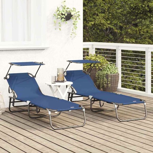 VidaXL Összecsukható nyugágy párnával 2 pcs Kék 56 x 190 x 81cm szövet