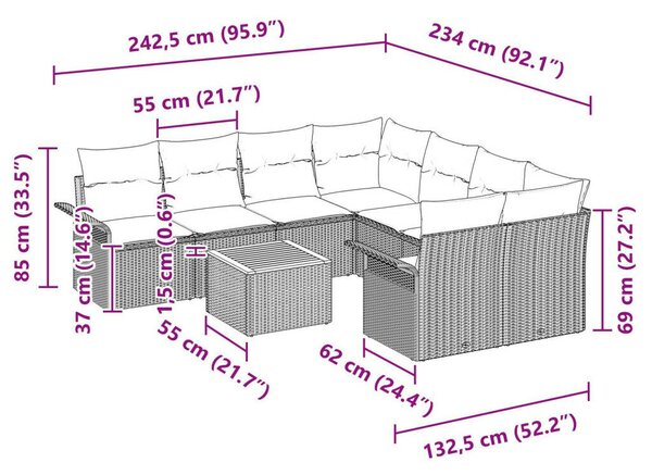 9 részes kerti kanapé szett párnákkal Bézs poli rattan akáccal