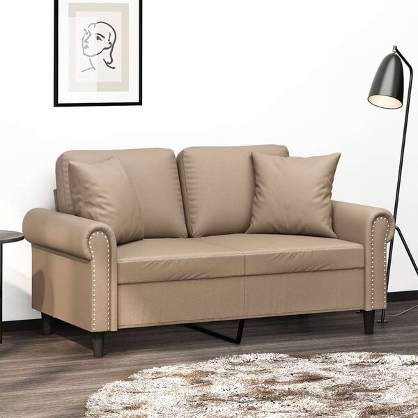 VidaXL 2 személyes cappuccino színű műbőr kanapé díszpárnákkal 120 cm