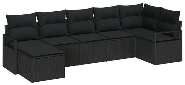7 darabos kerti kanapé szett párnákkal fekete poly rattan, 2 személyes kerti kanapé párnákkal fekete poly rattan
