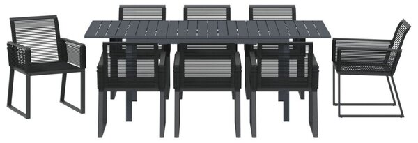 9 részes kerti étkező garnitúra fekete polirattan, bővíthető kerti asztal antracit (140-210)x90x73 cm acél