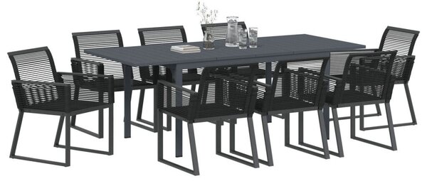 9 részes kerti étkező garnitúra fekete polirattan, bővíthető kerti asztal antracit (140-210)x90x73 cm acél