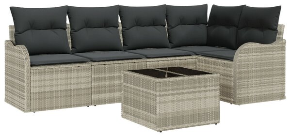 6 darabos kertibútor szett párnákkal szürke poly rattan, 2 személyes kertibútor párnákkal világosszürke poly rattan