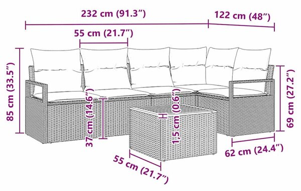 VidaXL Kerti Kanapé Szett 6 db Bézs polirattan