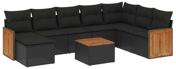 VidaXL 9 részes Kerti Ülőgarnitúra - Fekete Polyrattan