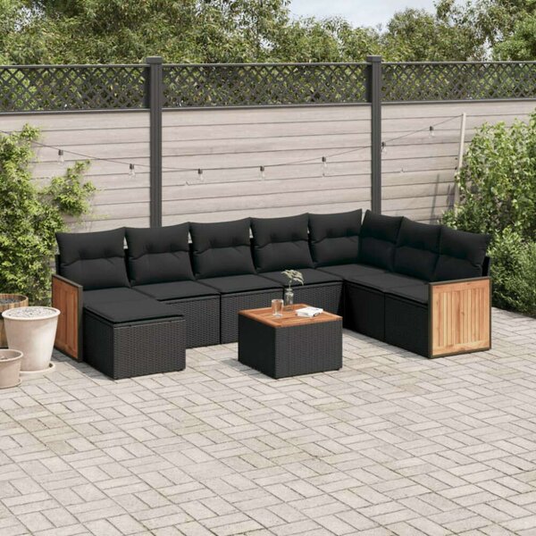 VidaXL 9 részes Kerti Ülőgarnitúra - Fekete Polyrattan