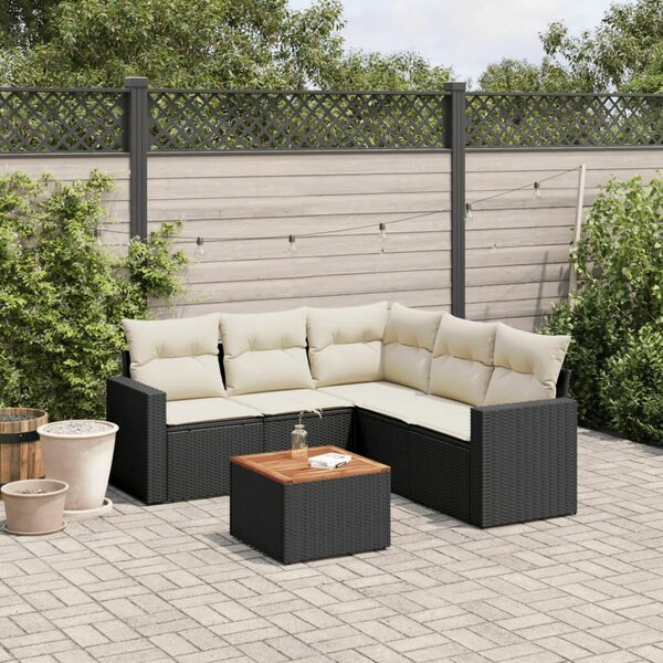 VidaXL 6 részes fekete polyrattan kerti ülőgarnitúra párnákkal