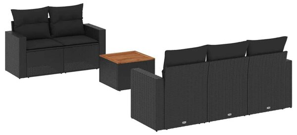 VidaXL 6 részes fekete polyrattan kerti ülőgarnitúra párnákkal