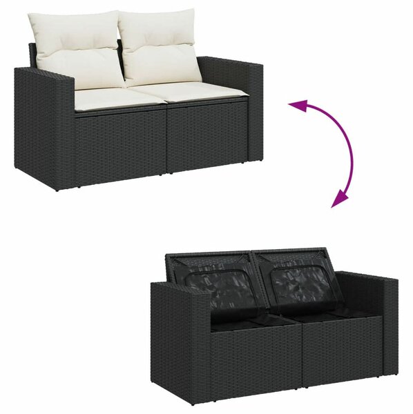 VidaXL 6 részes fekete polyrattan kerti ülőgarnitúra párnákkal