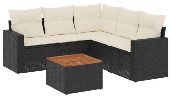 VidaXL 6 részes fekete polyrattan kerti ülőgarnitúra párnákkal