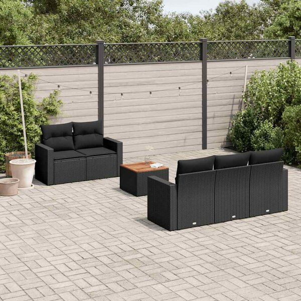 VidaXL 6 részes fekete polyrattan kerti ülőgarnitúra párnákkal
