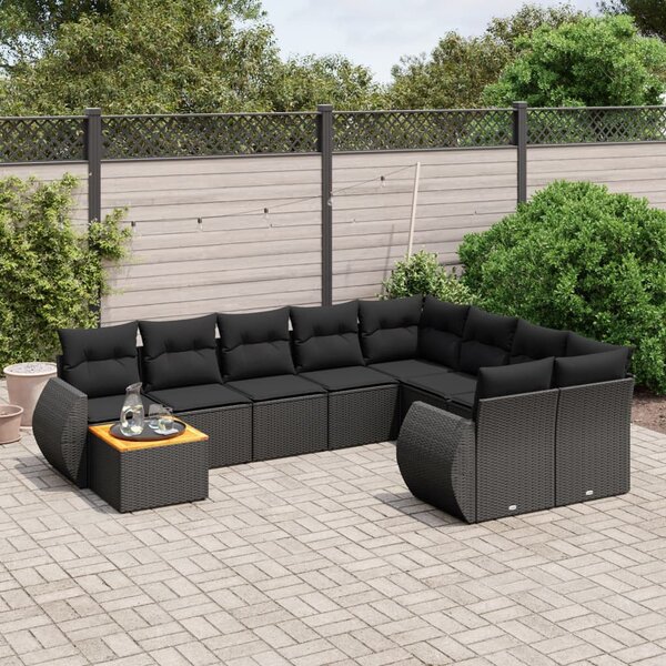 VidaXL Polyrattan Kerti Ülőgarnitúra - 10 részes - Fekete